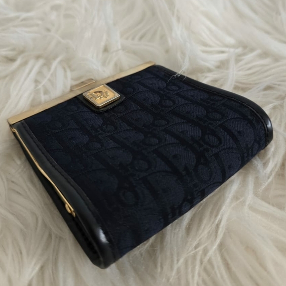 Christian Dior Trotter Logo Metal Clasp Jacquard Leather Coin Purse 💙 Vintage🌴 - Picture 3 of 14